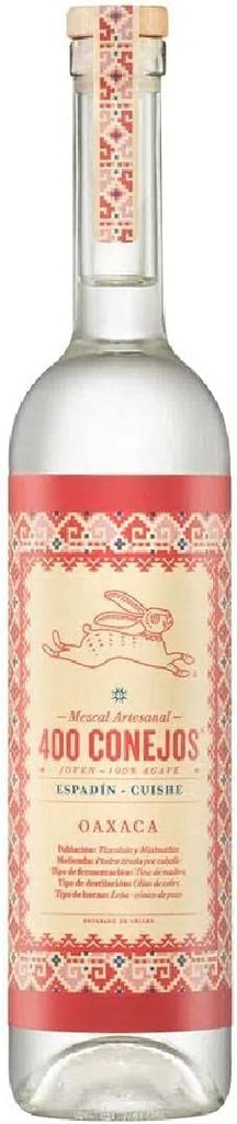 MEZCAL 400 CONEJOS ESPADIN CUISHE JOVEN 6/750 ML